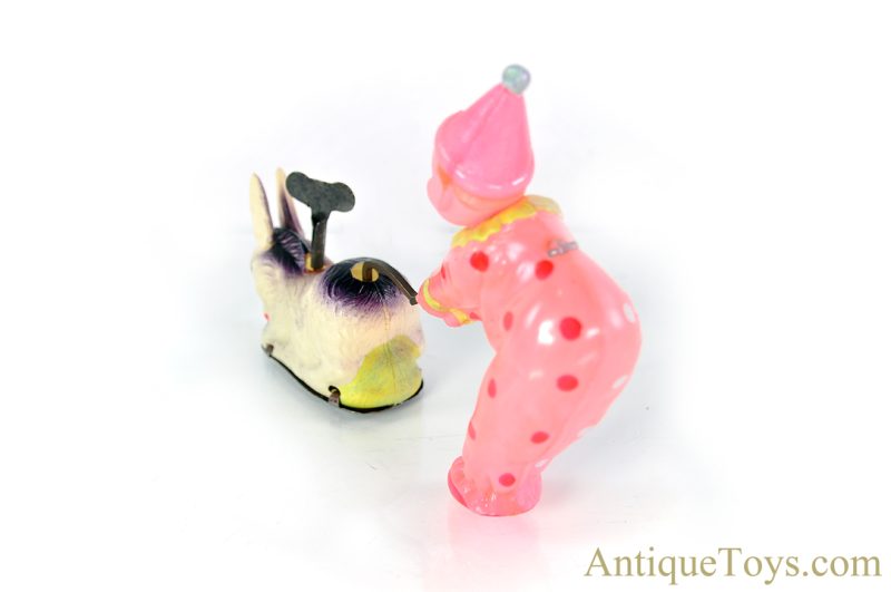 KT Occupied Japan (OJ) Celluloid Windup "The Obstinate Donkey" Circus Clown Toy for Sale - Image 5