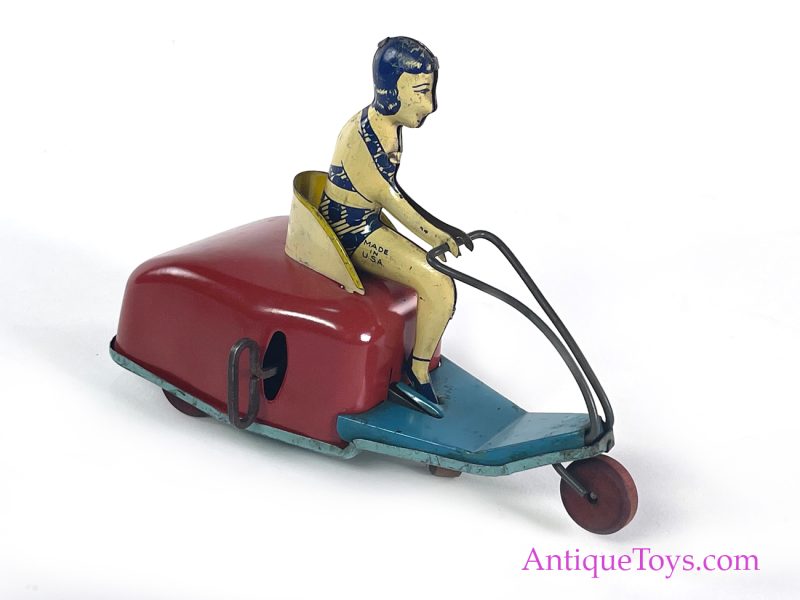 Lindstrom Tin Lithographed Windup Bathing Beauty on Scooter for Sale <FONT COLOR="ff000 ">*SOLD*</font> - Image 8