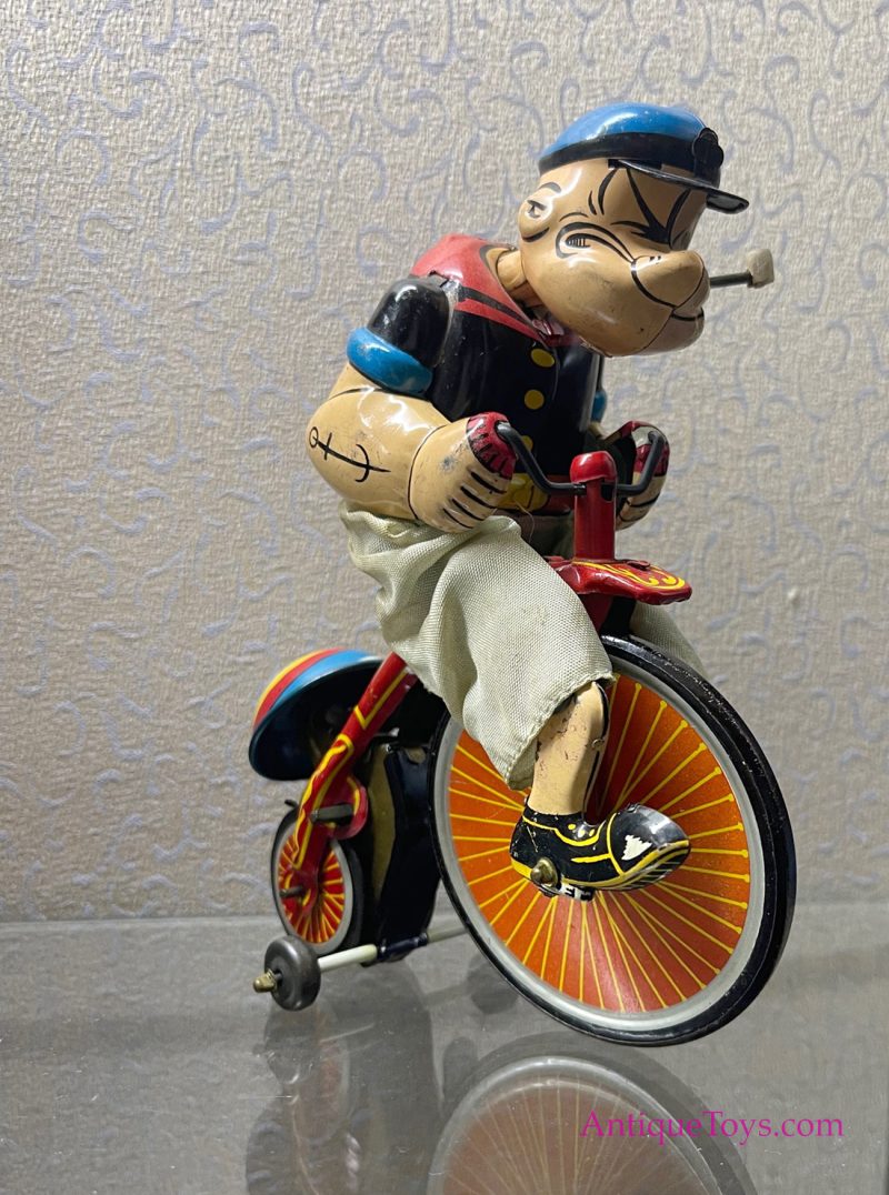 Linemar Popeye Tin Windup Bicycle <FONT COLOR="ff000 ">*SOLD*</font> - Image 2