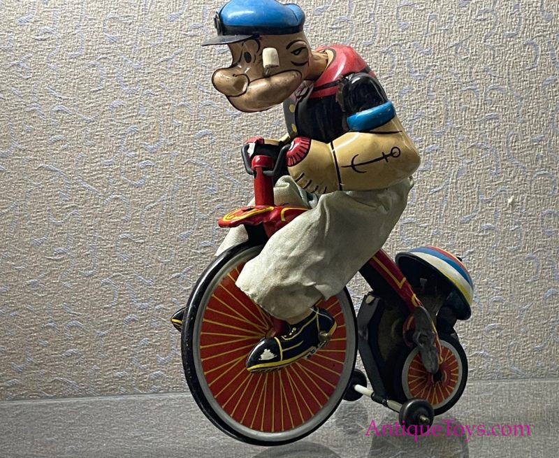 Linemar Popeye Tin Windup Bicycle <FONT COLOR="ff000 ">*SOLD*</font> - Image 3
