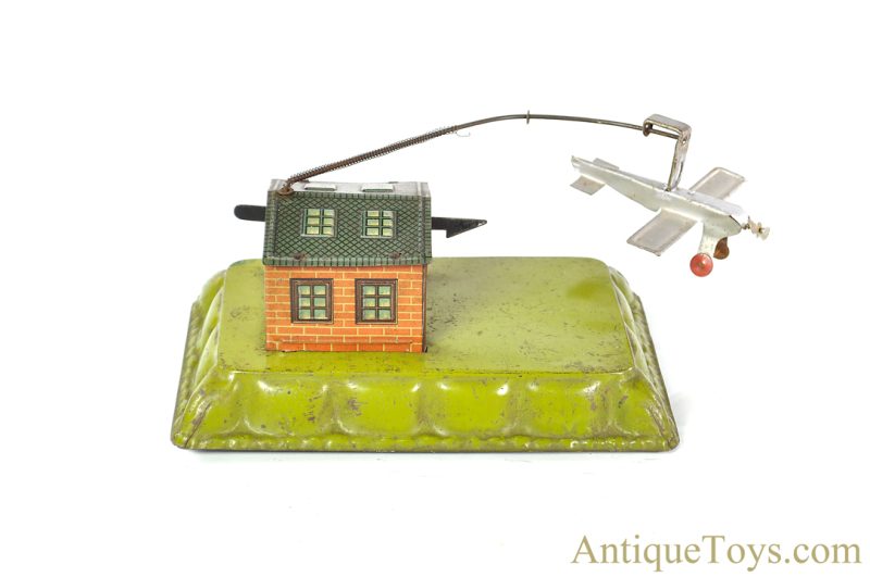 Gescha Toys ca. 1928 Tin Lithographed Windup Airplane and Hangar German Toy <FONT COLOR="ff000 ">*SOLD*</font> - Image 3