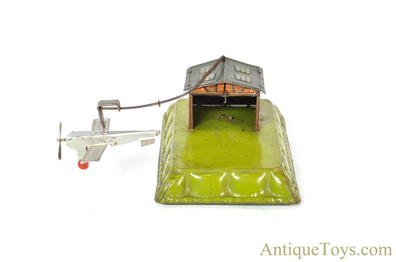 Gescha Toys ca. 1928 Tin Lithographed Windup Airplane and Hangar German Toy <FONT COLOR="ff000 ">*SOLD*</font> - Image 6