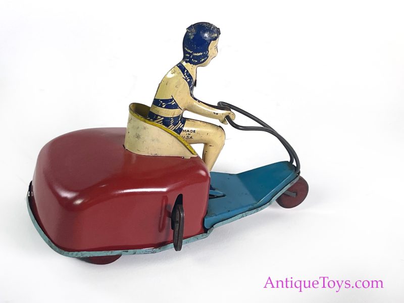 Lindstrom Tin Lithographed Windup Bathing Beauty on Scooter for Sale <FONT COLOR="ff000 ">*SOLD*</font> - Image 3