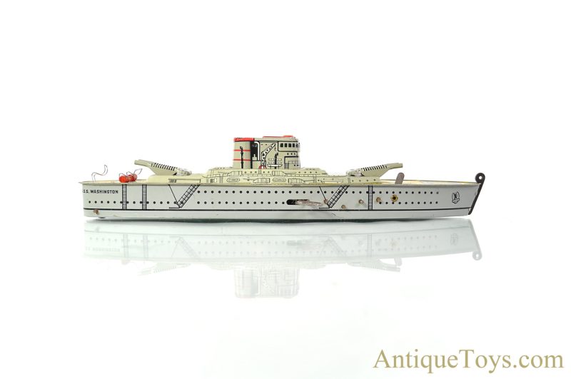 Marx Tin Lithographed Windup "Mechanical Sparkling Warship" U.S.S. Washington Ship <FONT COLOR="ff000 ">*SOLD*</font>