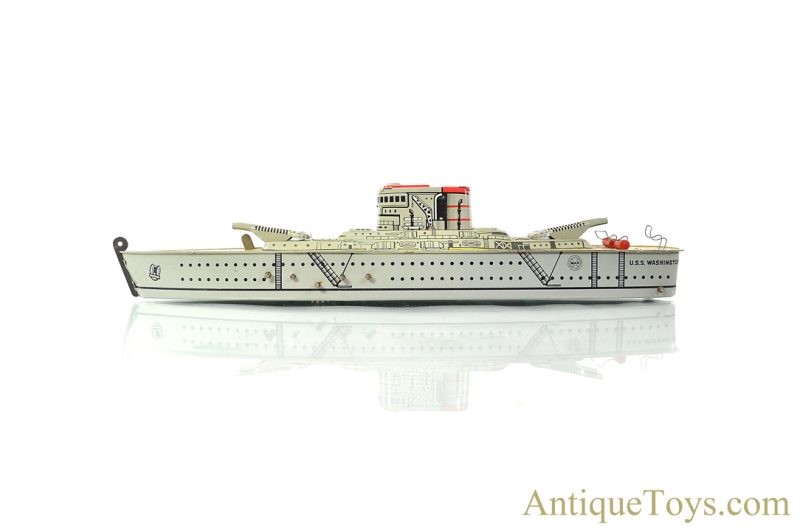 Marx Tin Lithographed Windup "Mechanical Sparkling Warship" U.S.S. Washington Ship <FONT COLOR="ff000 ">*SOLD*</font> - Image 2