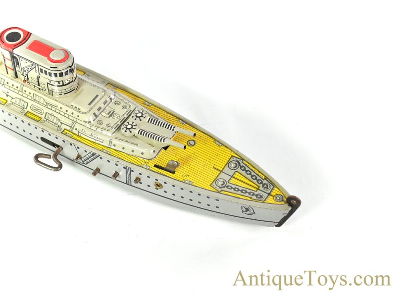 Marx Tin Lithographed Windup "Mechanical Sparkling Warship" U.S.S. Washington Ship <FONT COLOR="ff000 ">*SOLD*</font> - Image 4
