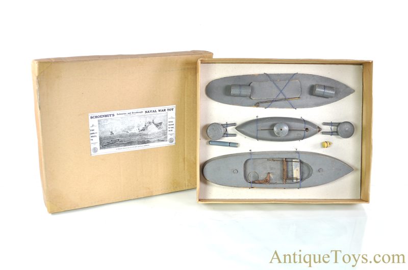 A. Schoenhut Co. ca. 1920’s Wooden "Schoenhut's Submarine and Dreadnaught Naval War Toy" in Box <FONT COLOR="ff000 ">*SOLD*</font>