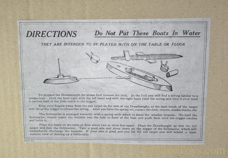 A. Schoenhut Co. ca. 1920’s Wooden "Schoenhut's Submarine and Dreadnaught Naval War Toy" in Box <FONT COLOR="ff000 ">*SOLD*</font> - Image 6