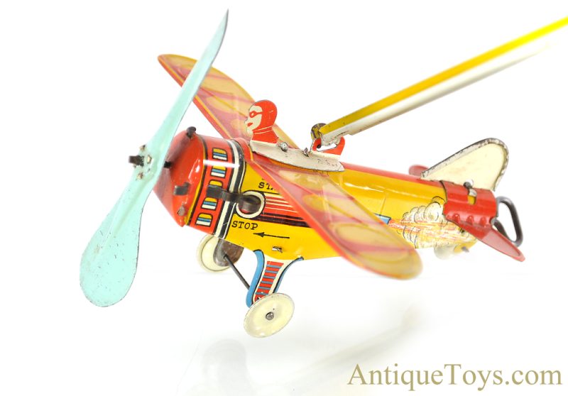 Unique Art ca. 1930's Tin Lithographed Windup “Sky Rangers” Zeppelin & Airplane Carousel Toy <FONT COLOR="ff000 ">*SOLD*</font> - Image 2