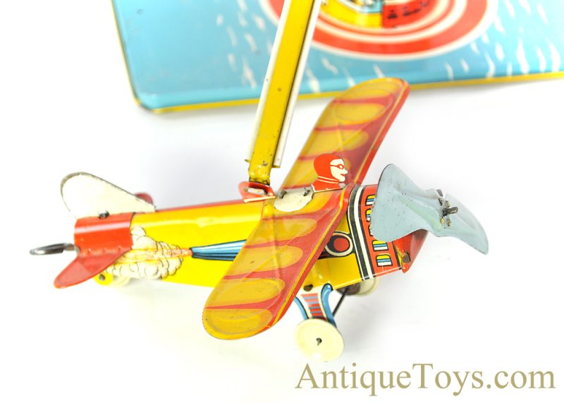 Unique Art ca. 1930's Tin Lithographed Windup “Sky Rangers” Zeppelin & Airplane Carousel Toy <FONT COLOR="ff000 ">*SOLD*</font> - Image 7