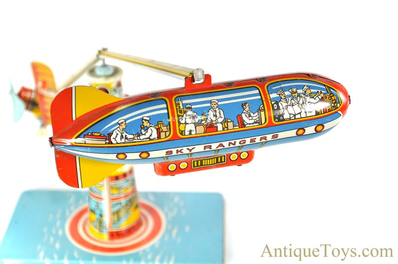 Unique Art ca. 1930's Tin Lithographed Windup “Sky Rangers” Zeppelin & Airplane Carousel Toy <FONT COLOR="ff000 ">*SOLD*</font> - Image 8