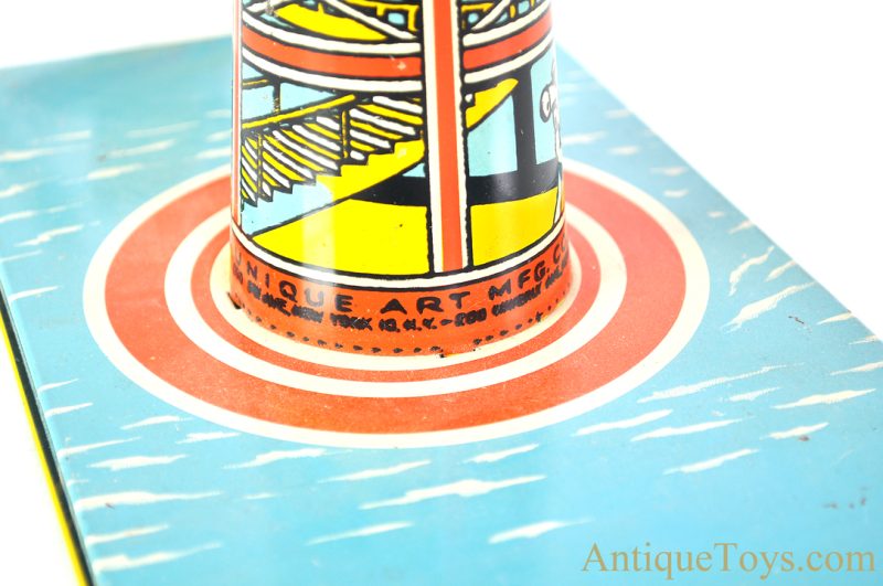 Unique Art ca. 1930's Tin Lithographed Windup “Sky Rangers” Zeppelin & Airplane Carousel Toy <FONT COLOR="ff000 ">*SOLD*</font> - Image 9