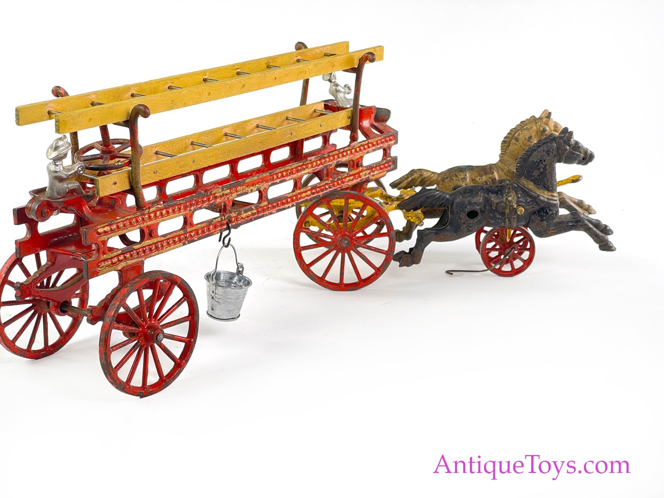 Hubley Cast Iron Horse Drawn Fire Ladder Wagon