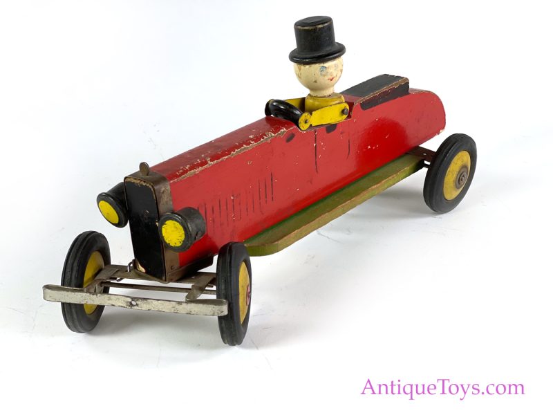 Hustler Toy Corp. Wooden Pull Toy Racecar with Man <FONT COLOR="ff000 ">*SOLD*</font>