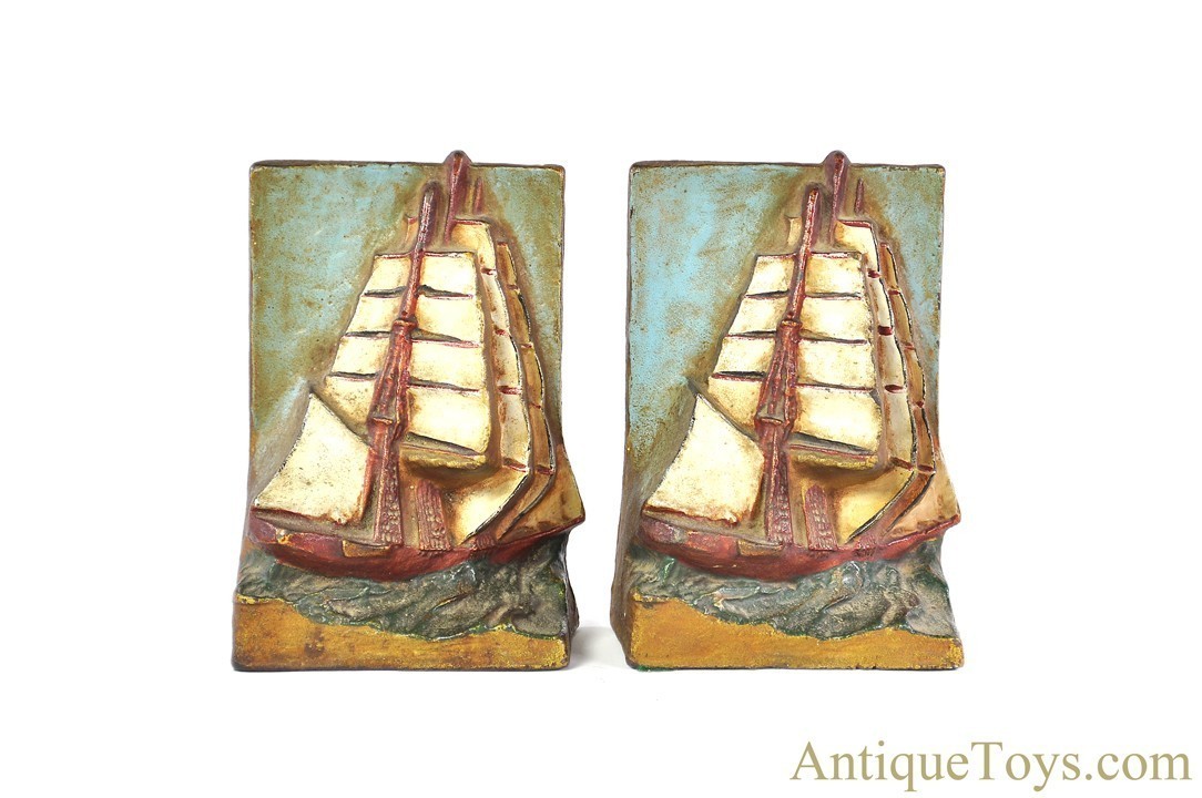 Hubley Cast Iron Warship Clipper Sailing Ship Bookends