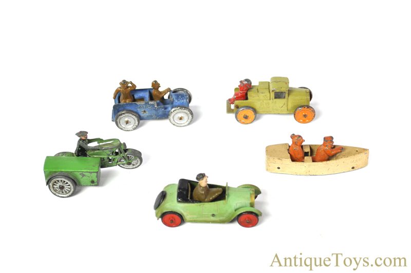 TootsieToy Playtime Toys Diecast Funnies Set of 5 (Uncle Willie Mamie, Uncle Walt, Andy Gump, Moon Mullins KO) Vehicles <FONT COLOR="ff000 ">*SOLD*</font>