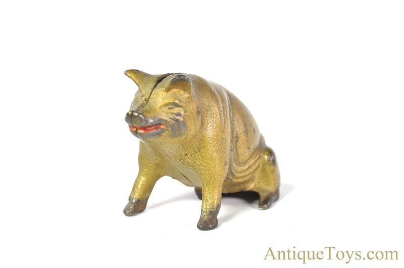 A.C. Williams Cast Iron ca. 1920’s Gold Figural “Sitting Pig” Hog Swine Still Coin Penny Bank <FONT COLOR="ff000 ">*SOLD*</font> - Image 2