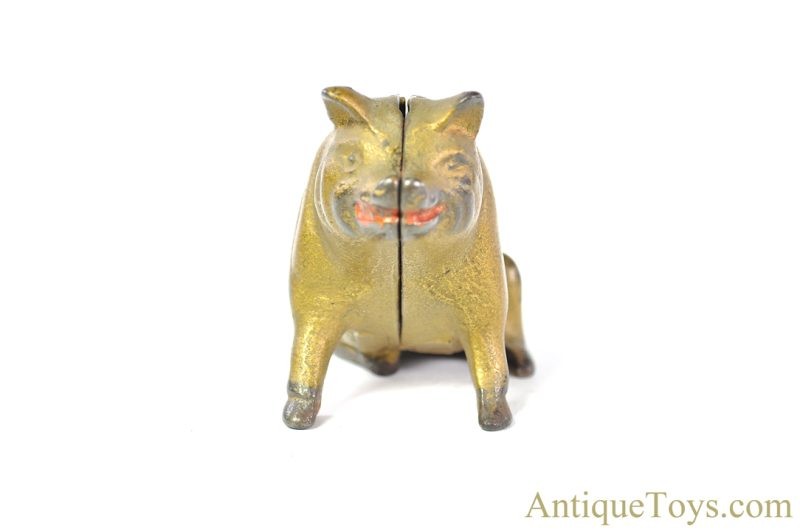 A.C. Williams Cast Iron ca. 1920’s Gold Figural “Sitting Pig” Hog Swine Still Coin Penny Bank <FONT COLOR="ff000 ">*SOLD*</font> - Image 3