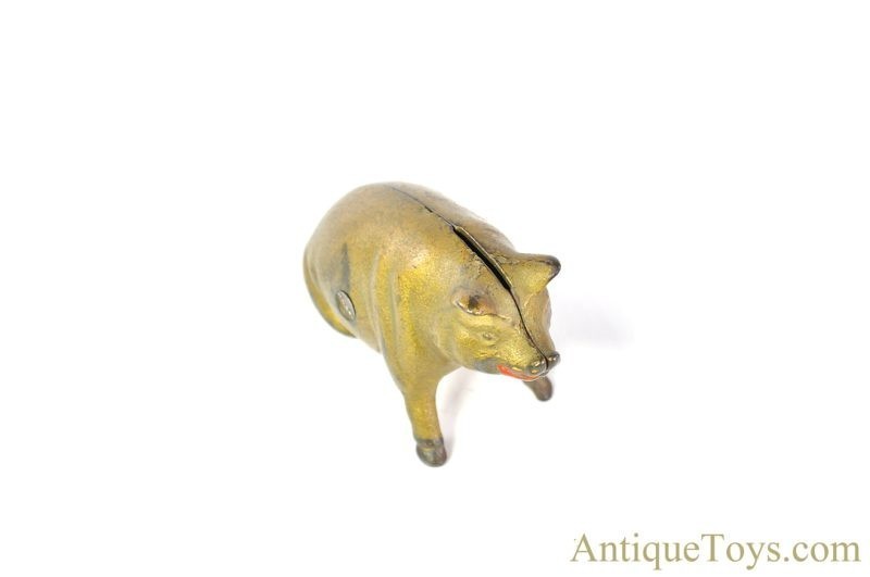 A.C. Williams Cast Iron ca. 1920’s Gold Figural “Sitting Pig” Hog Swine Still Coin Penny Bank <FONT COLOR="ff000 ">*SOLD*</font> - Image 6