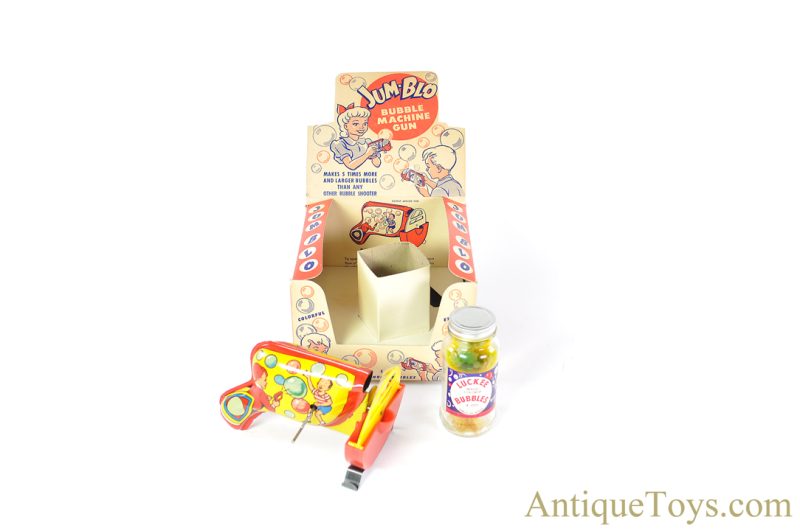 Woodhaven Metal Tin Lithographed "Jum-Blo Bubble Machine Gun" in Display Box <FONT COLOR="ff000 ">*SOLD*</font>