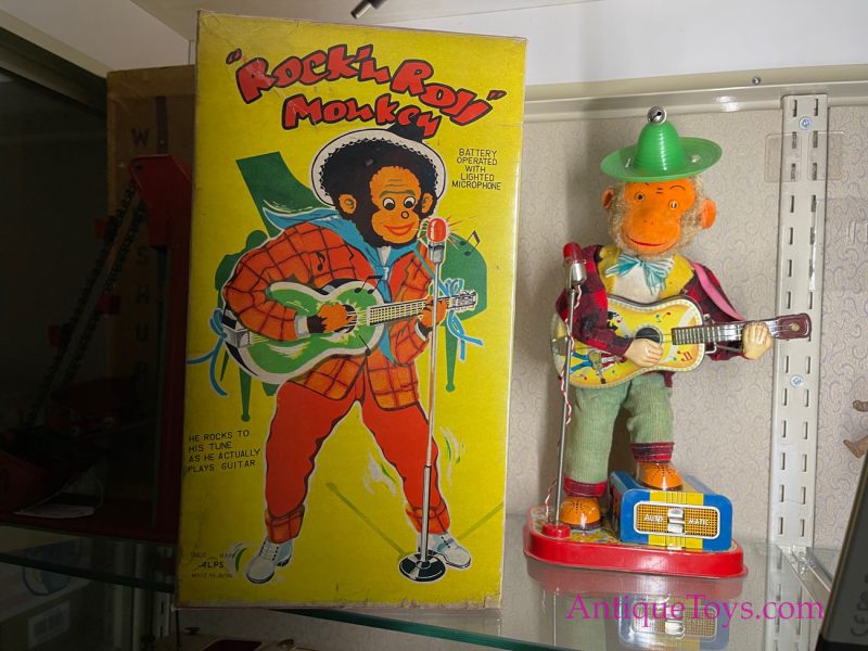ALPS Tin Lithographed Battery Operated "Rock N Roll Monkey" Fuzzy Elvis!! with Box <FONT COLOR="ff000 ">*SOLD*</font>