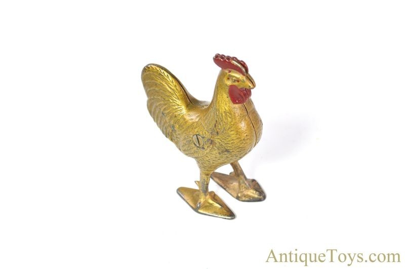Hubley/A.C. Williams Cast Iron No. 824/No. 4748 Gold Standing Rooster Still Penny Coin Bank <FONT COLOR="ff000 ">*SOLD*</font> - Image 2