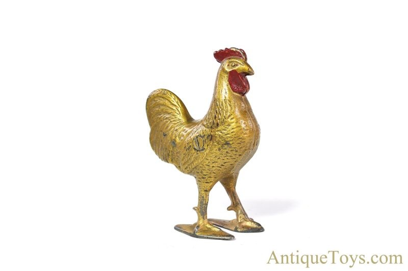 Hubley/A.C. Williams Cast Iron No. 824/No. 4748 Gold Standing Rooster Still Penny Coin Bank <FONT COLOR="ff000 ">*SOLD*</font>