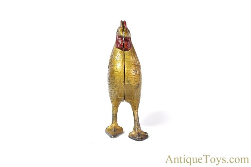 Hubley/A.C. Williams Cast Iron No. 824/No. 4748 Gold Standing Rooster Still Penny Coin Bank <FONT COLOR="ff000 ">*SOLD*</font> - Image 3