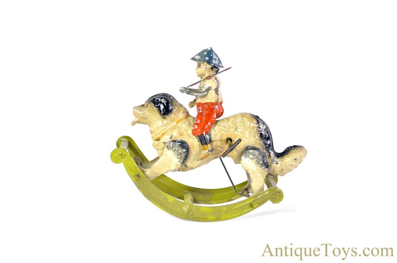 G.A. Mangold/Gama ca. 1920s Tin Hand-Painted #313/6 "Rocking Rider-Schaukelreiter" Boy on Dog German Toy for Sale <FONT COLOR="ff000 ">*SOLD*</font> - Image 2
