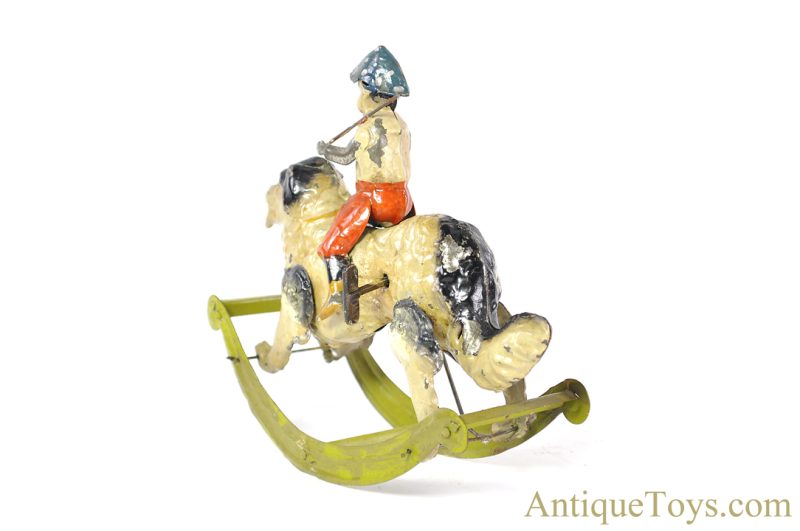 G.A. Mangold/Gama ca. 1920s Tin Hand-Painted #313/6 "Rocking Rider-Schaukelreiter" Boy on Dog German Toy for Sale <FONT COLOR="ff000 ">*SOLD*</font> - Image 6