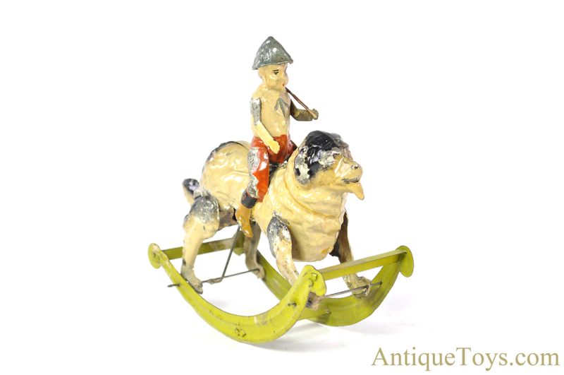 G.A. Mangold/Gama ca. 1920s Tin Hand-Painted #313/6 "Rocking Rider-Schaukelreiter" Boy on Dog German Toy for Sale <FONT COLOR="ff000 ">*SOLD*</font> - Image 4