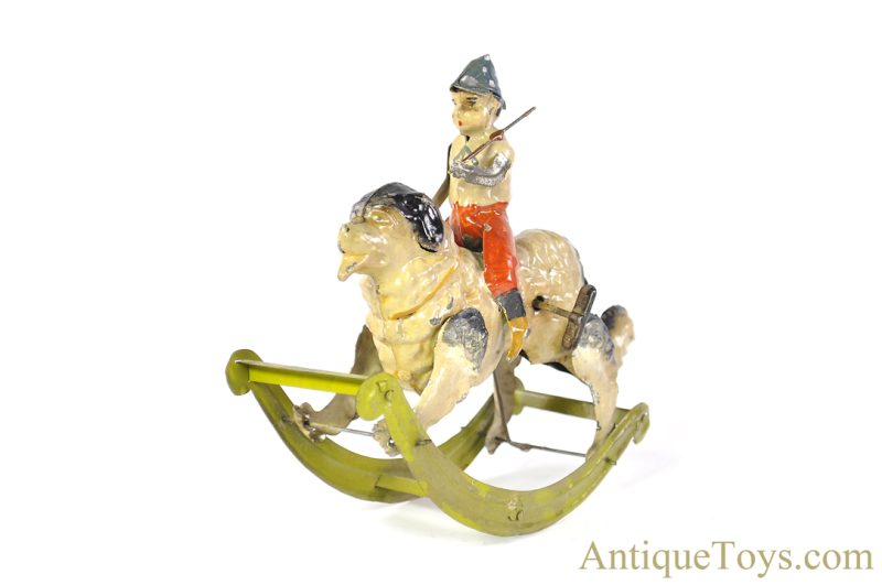 G.A. Mangold/Gama ca. 1920s Tin Hand-Painted #313/6 "Rocking Rider-Schaukelreiter" Boy on Dog German Toy for Sale <FONT COLOR="ff000 ">*SOLD*</font> - Image 5