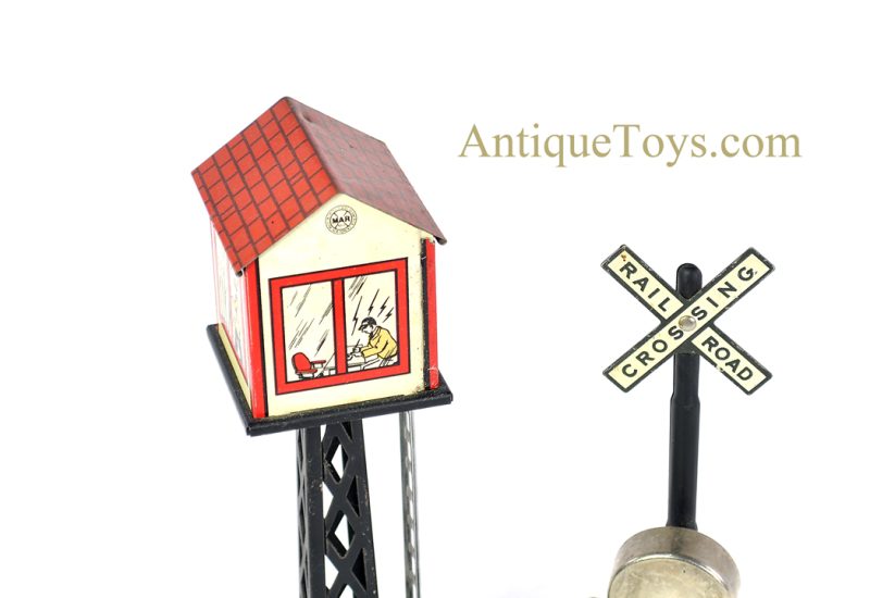 Marx Tin Lithographed Marlines #413 "Switchman's Tower" in Box & Railroad Crossing Sign Train Accessories <FONT COLOR="ff000 ">*SOLD*</font> - Image 6
