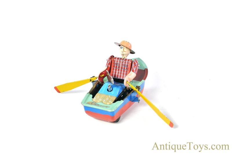 Momoya Shoten Tin Lithographed Windup Man Rowing Boat Set Japanese Chinese Toys <FONT COLOR="ff000 ">*SOLD*</font> - Image 2