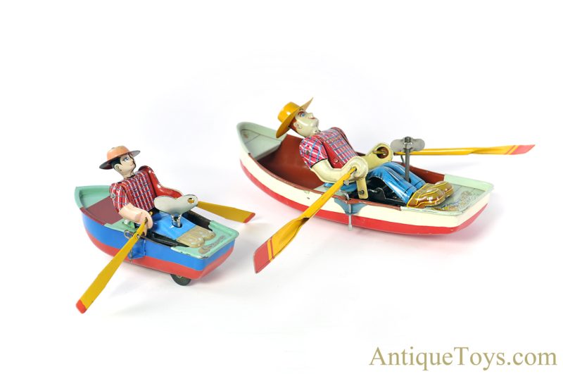 Momoya Shoten Tin Lithographed Windup Man Rowing Boat Set Japanese Chinese Toys <FONT COLOR="ff000 ">*SOLD*</font>