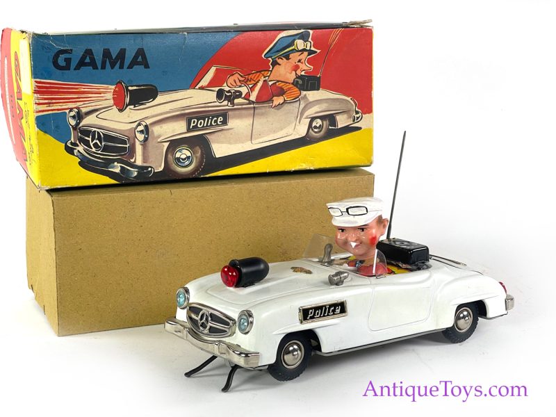 Gama Tin Lithographed Battery Operated #104 Police Car with Box <FONT COLOR="ff000 ">*SOLD*</font>