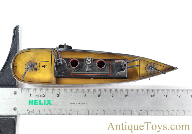J.L. Hess Tin Lithographed Windup Gunboat German Toy Ship <FONT COLOR="ff000 ">*SOLD*</font> - Image 9