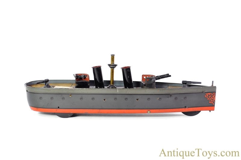 J.L. Hess Tin Lithographed Windup Gunboat German Toy Ship <FONT COLOR="ff000 ">*SOLD*</font>