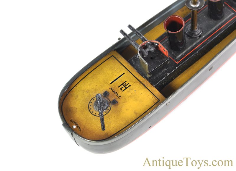 J.L. Hess Tin Lithographed Windup Gunboat German Toy Ship <FONT COLOR="ff000 ">*SOLD*</font> - Image 7