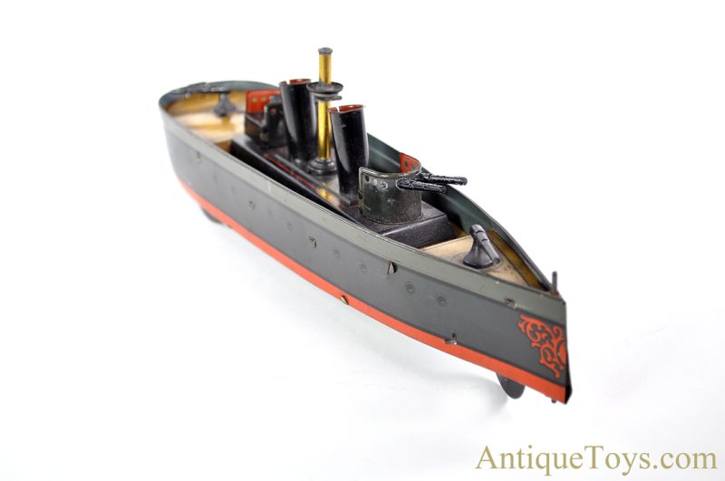 J.L. Hess Tin Lithographed Windup Gunboat German Toy Ship <FONT COLOR="ff000 ">*SOLD*</font> - Image 8