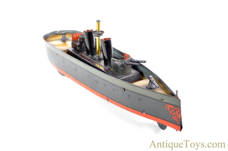 J.L. Hess Tin Lithographed Windup Gunboat German Toy Ship <FONT COLOR="ff000 ">*SOLD*</font> - Image 4