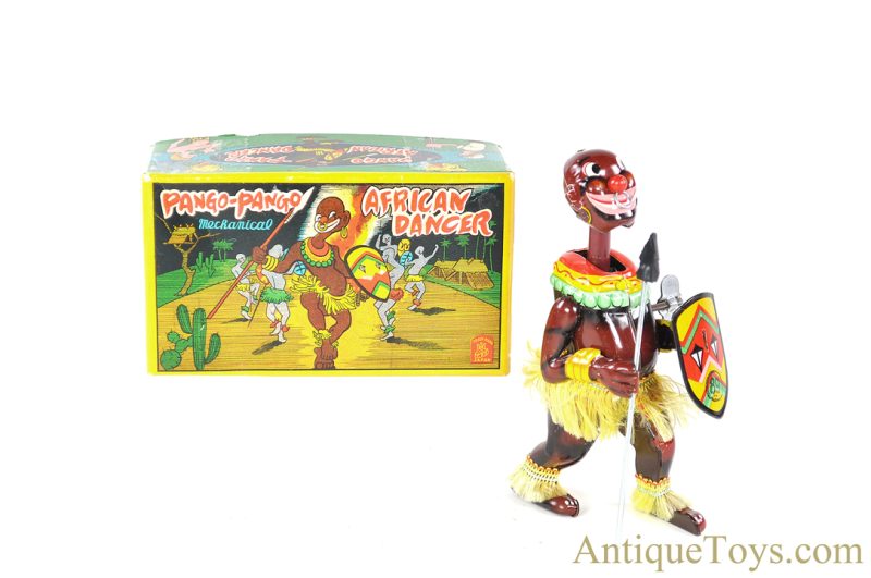 TPS Toplay, Ltd. Tin Lithographed Windup "Pango-Pango Mechanical African Dancer" Black Americana in Box <FONT COLOR="ff000 ">*SOLD*</font>