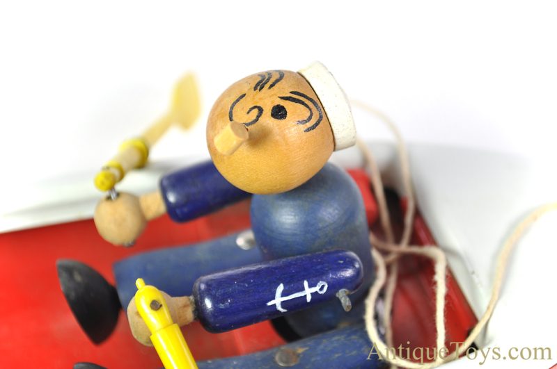 Woodettes Inc. Pressed Steel "Woodette Coast Guard" Pull Toy Row Boat OOAK Popeye Themed Piece <FONT COLOR="ff000 ">*SOLD*</font> - Image 2