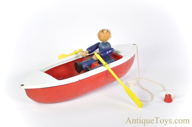 Woodettes Inc. Pressed Steel "Woodette Coast Guard" Pull Toy Row Boat OOAK Popeye Themed Piece <FONT COLOR="ff000 ">*SOLD*</font> - Image 3
