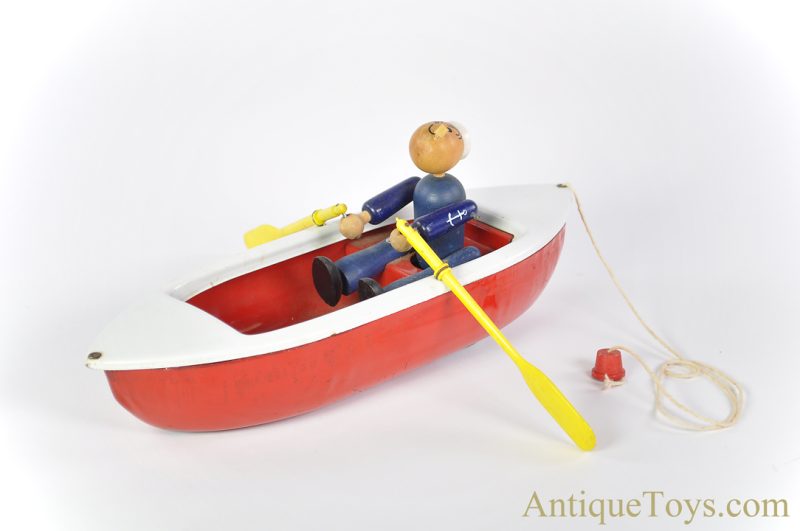 Woodettes Inc. Pressed Steel "Woodette Coast Guard" Pull Toy Row Boat OOAK Popeye Themed Piece <FONT COLOR="ff000 ">*SOLD*</font>