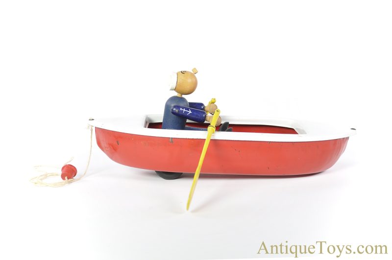 Woodettes Inc. Pressed Steel "Woodette Coast Guard" Pull Toy Row Boat OOAK Popeye Themed Piece <FONT COLOR="ff000 ">*SOLD*</font> - Image 4