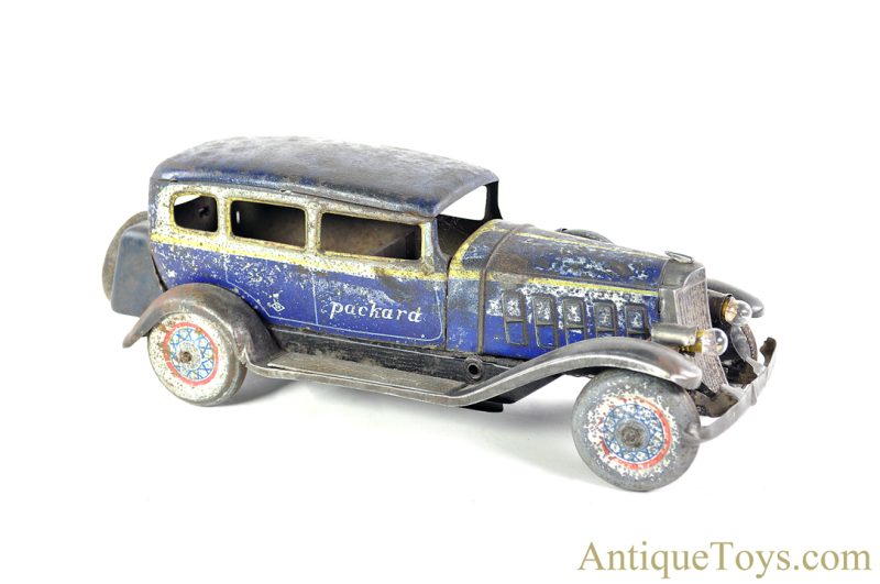Matsuzo Kosuge Tin Lithographed Windup Blue 4-Door Packard Sedan Japanese Toy Car for Sale <FONT COLOR="ff000 ">*SOLD*</font>