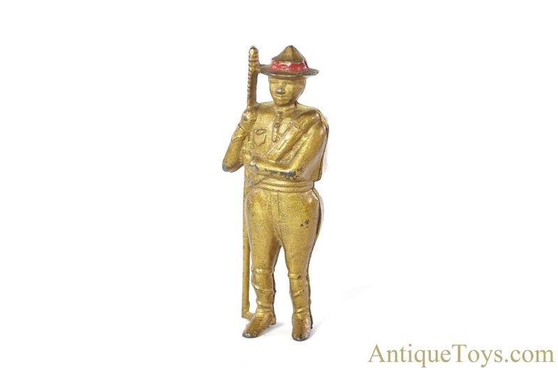 A.C. Williams Cast Iron #8248 Gold “Soldier Boy Bank” Boy Scout Still Coin Penny Bank <FONT COLOR="ff000 ">*SOLD*</font> - Image 3