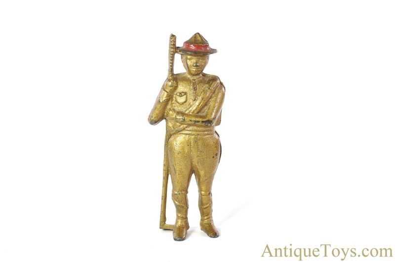 A.C. Williams Cast Iron #8248 Gold “Soldier Boy Bank” Boy Scout Still Coin Penny Bank <FONT COLOR="ff000 ">*SOLD*</font>