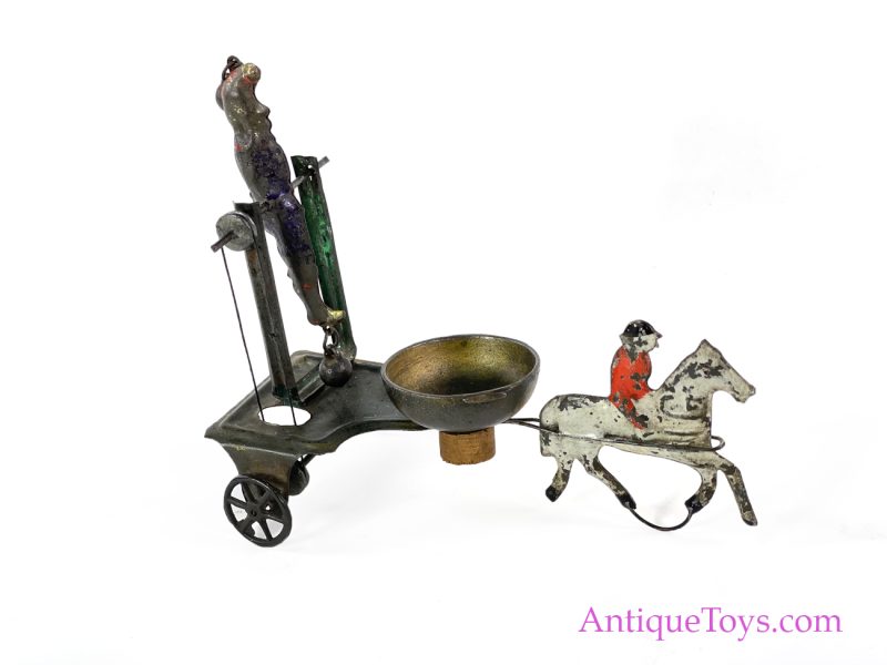Merriam Antique ca. 1890 Tin Horse Drawn Acrobat Clown Bell Ringer Toy <FONT COLOR="ff000 ">*SOLD*</font>